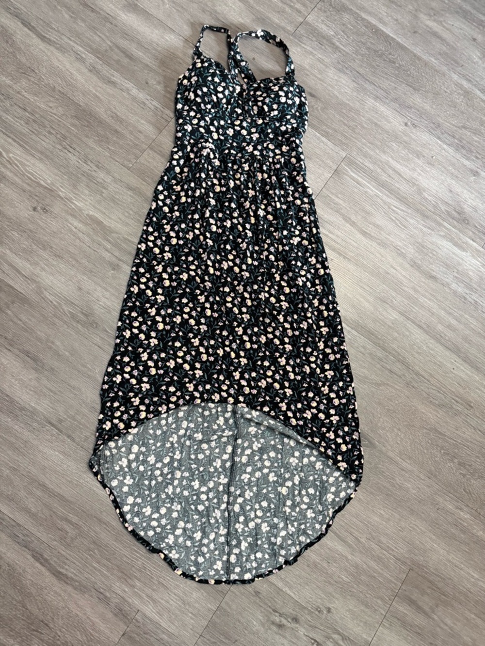 XS No Boundaries Black Floral Sundress with Pastel Blooms